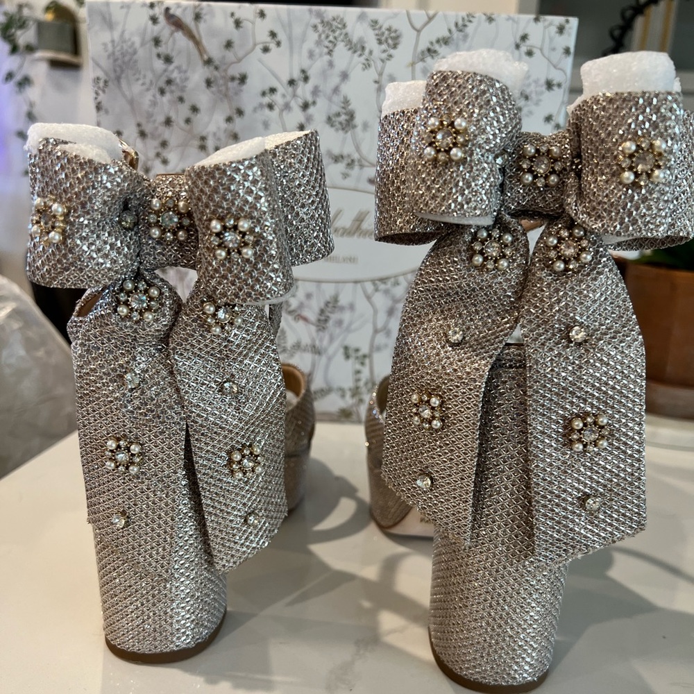 Antonio Melani x Nicola Bathie Rose Gold Lila Bow Platforms